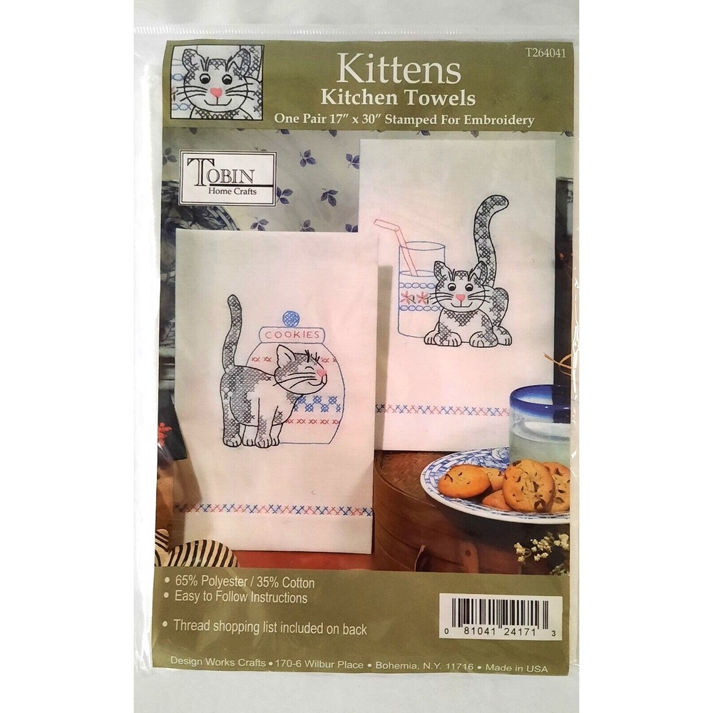 Tobin Stamped For Embroidery KITTENS Kitchen Towel Set of 2 Each 17"X30" New‎